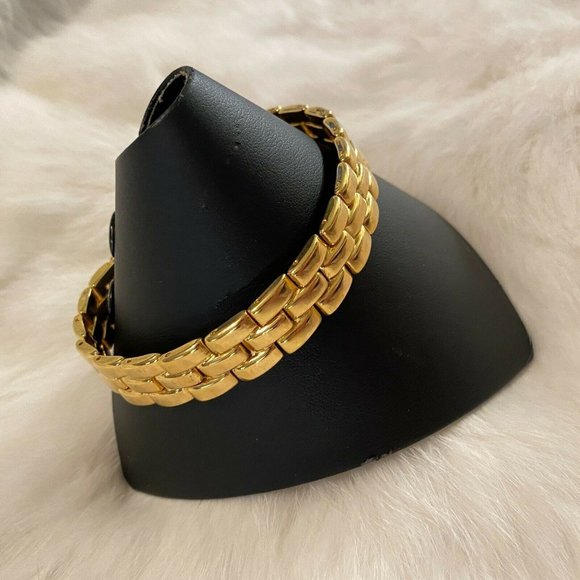 MOdernist Gold Tone Metal Link Bracelet Shiny Large 6207 - Picture 2 of 8